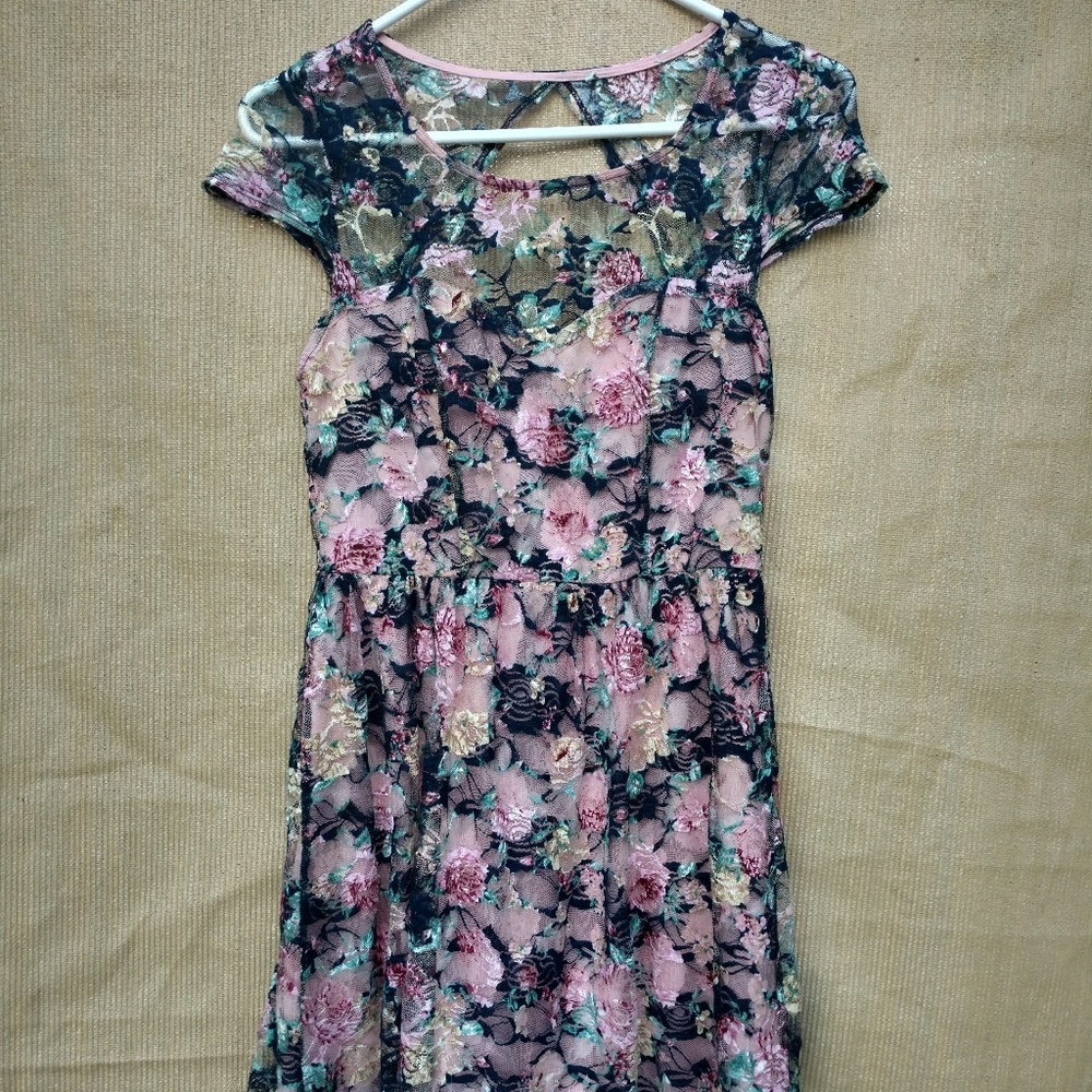 Floral Open Back Knee-Length Dress